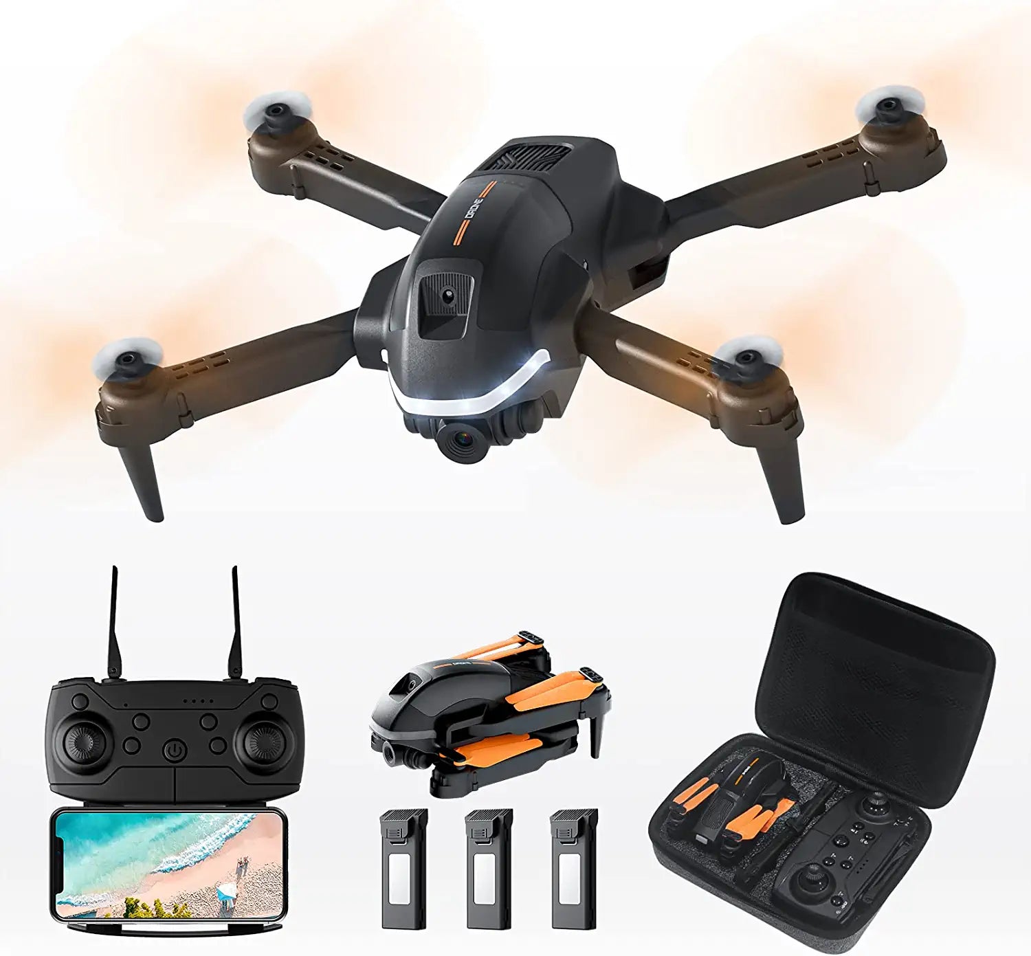 Hilldow D13 Camera Drone - 1080P Camera,Intelligent Obstacle Sensing, LED Headlights, RC Quadcopter
