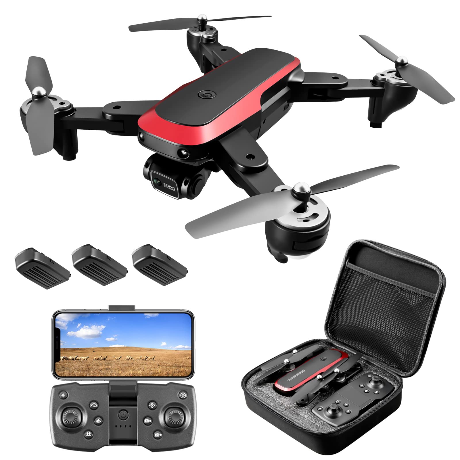 TizzyToy Drone - With Camera 6K, Equipped with Two Batteries, Additional 4 Blades and Charging Cable