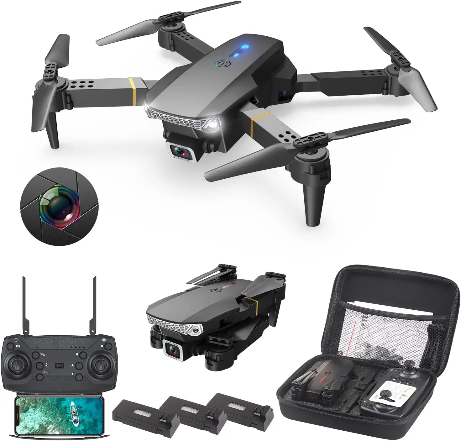 Wipkviey T27 Drone - with 3 Batteries 360° Flip, Altitude Hold, Headless Mode, One Key Take off/Land