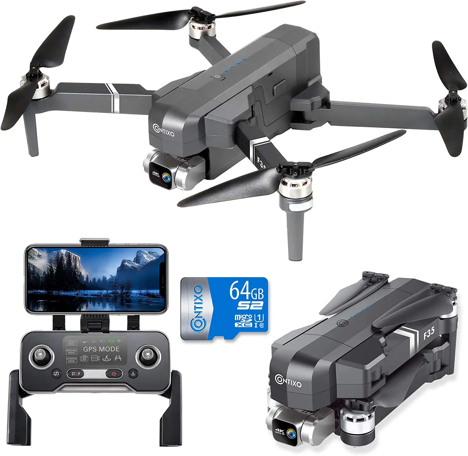 Contixo F35 GPS Drone - with 4K HD UHD Camera 2-Axis Self stabilizing Gimbal 5G WiFi FPV RC Quadcopt