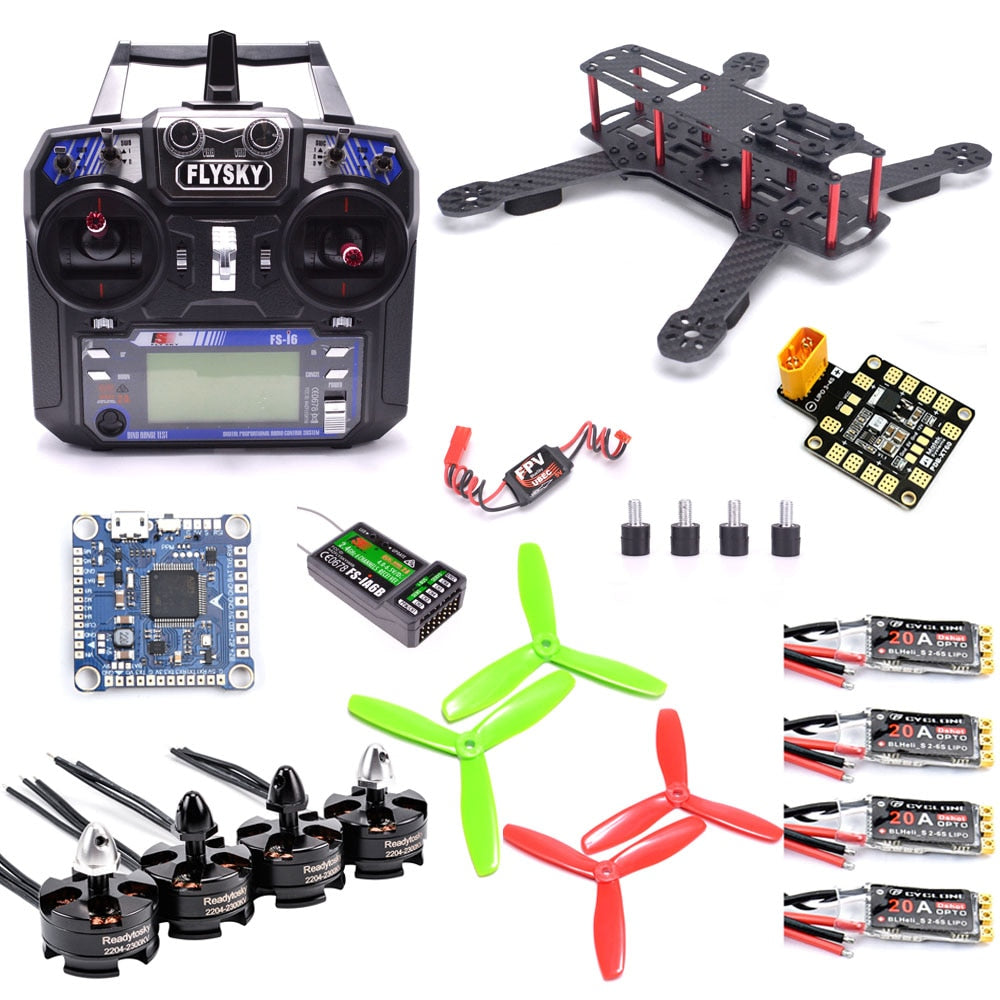 Flysky I6 Radio Mini ZMR250 QAV250 250mm Carbon Fiber Frame 2204 2300KV Motor 20A BLHeli_S ESC W/ LE